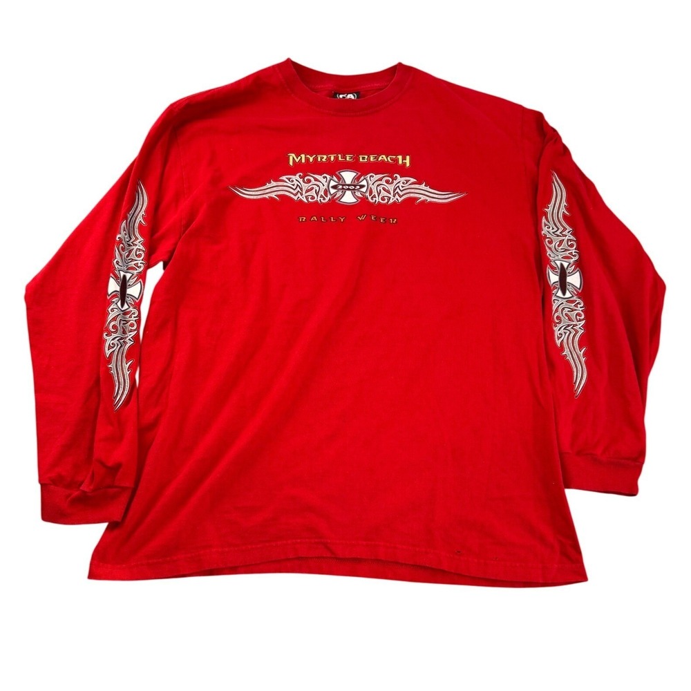Distressed Mens Red Myrtle Beach Rally Long Sleeve T Shirt Graphic Tee Size XL